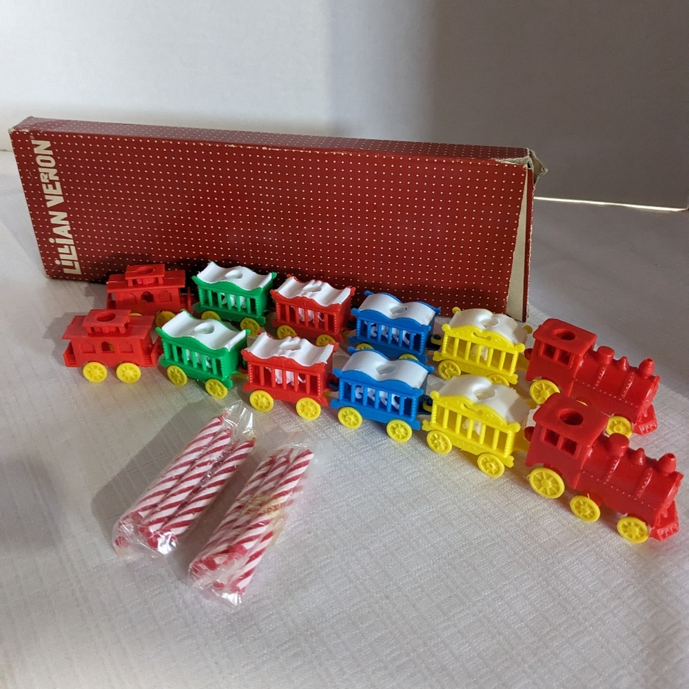 VTG Lillian Vernon plastic circus trains cake toppers candle holders (set of 12)